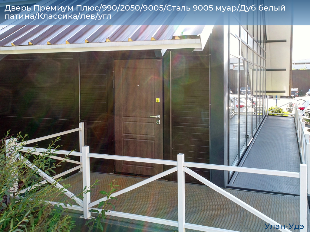 Дверь Премиум Плюс/990/2050/9005/Сталь 9005 муар/Дуб белый патина/Классика/лев/угл, ulan-ude.doorhan.ru